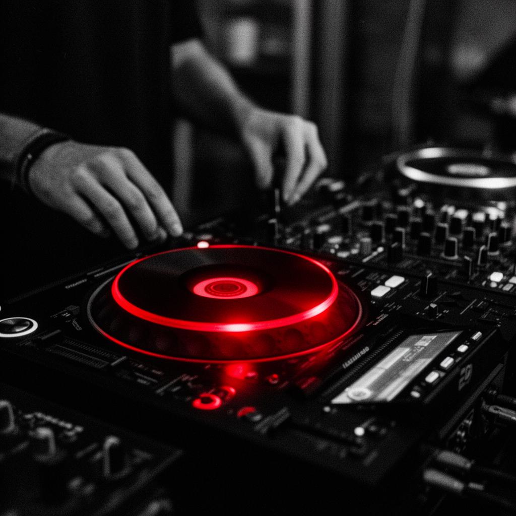 Close up of Pioneer jog wheel glowing red